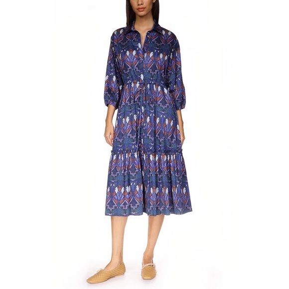 Cara Cara Hutton Midi Floral Long-Sleeve Shirt Dress